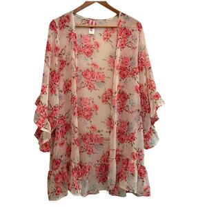 Betsey Johnson Sheer Floral Kimono Size L Fairycore Y2K Summer Boho Resortwear